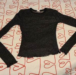 Glittery see through long sleeve black top